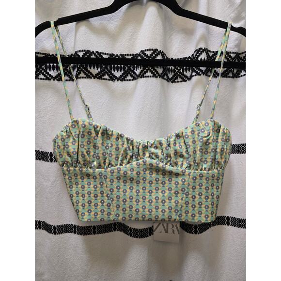 NWT Zara pastel floral cropped bustier top adjustable straps small - Picture 1 of 9
